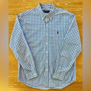 Polo Ralph Lauren Blue and White Plaid Button Down Dress Shirt Large